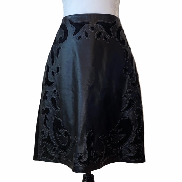 Danier Black Leather and Suede Cutout Skirt - Picture 1 of 5